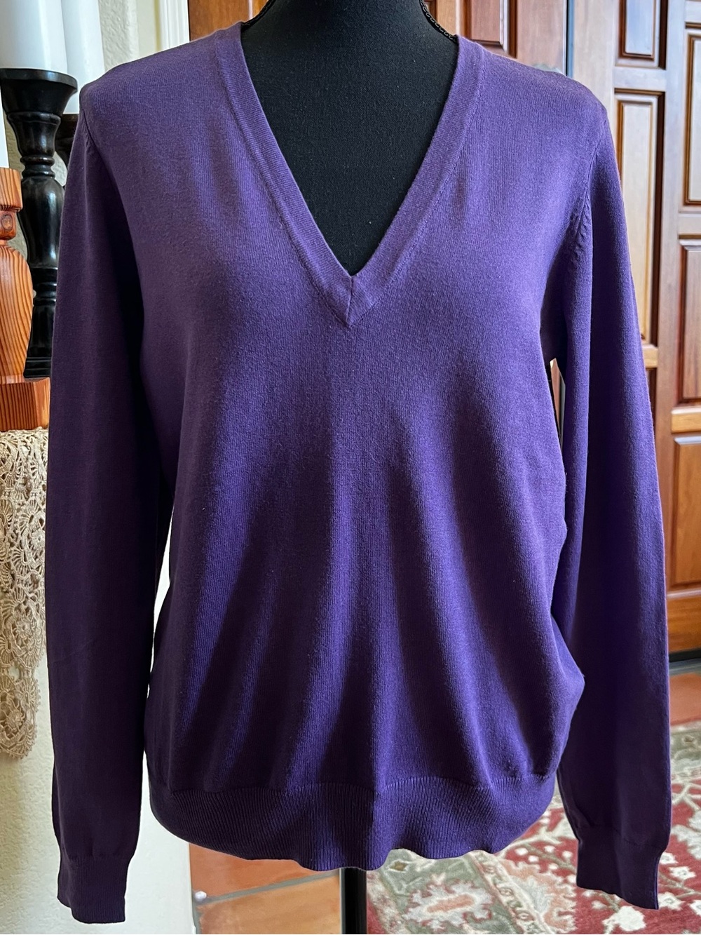 Michael Kors M Purple V Neck Long Sleeve Tunic Sweater Cotton Blend